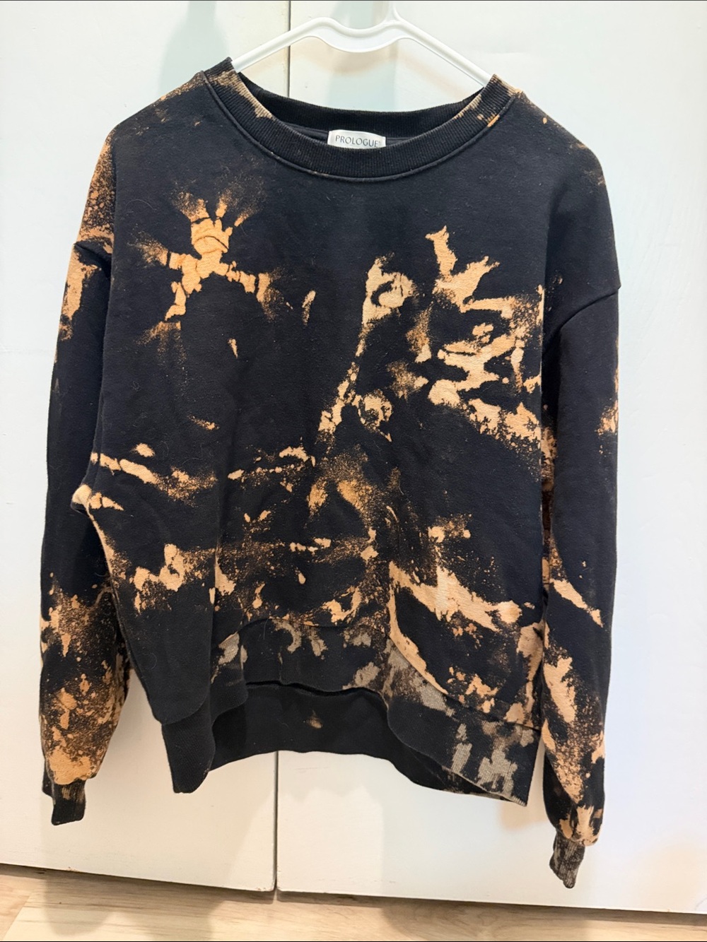 Prologue Black with Orange Bleach-Effect Crewneck Sweatshirt